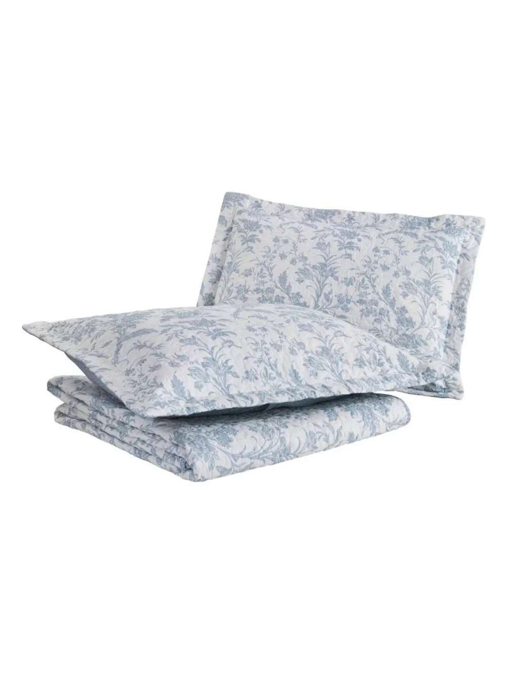 Elegant 4-Piece King Blue Amberley Floral Quilt Set Reversible Bonus ThrowPillow